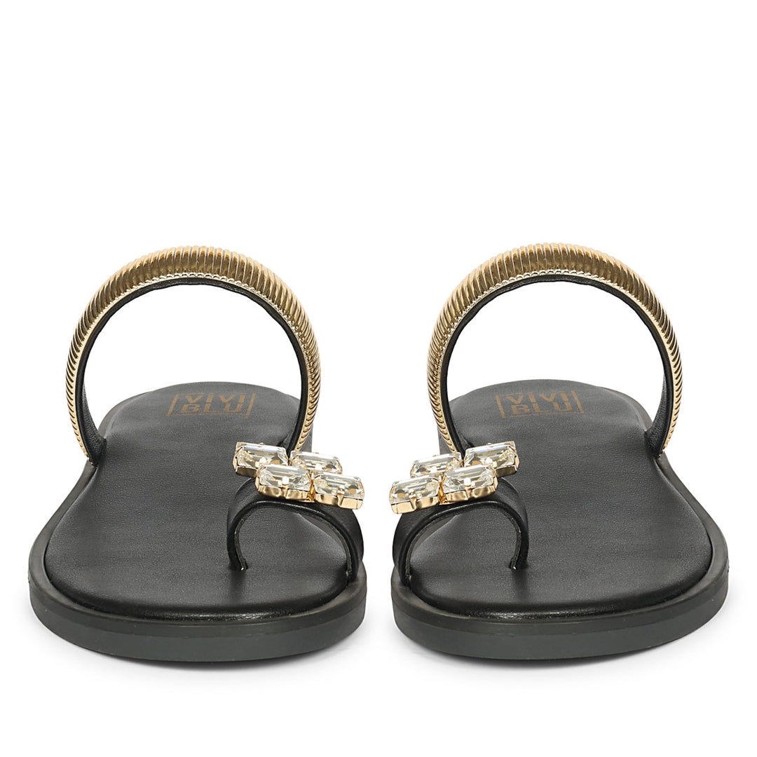 Stevie Black Leather Flat Sandals