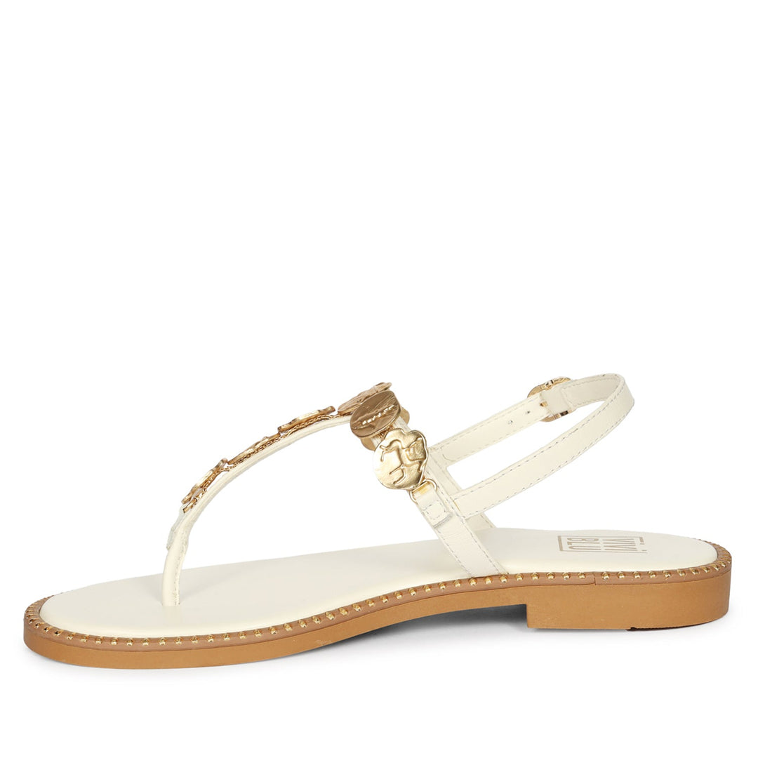Averie Off White Leather Flat Sandals