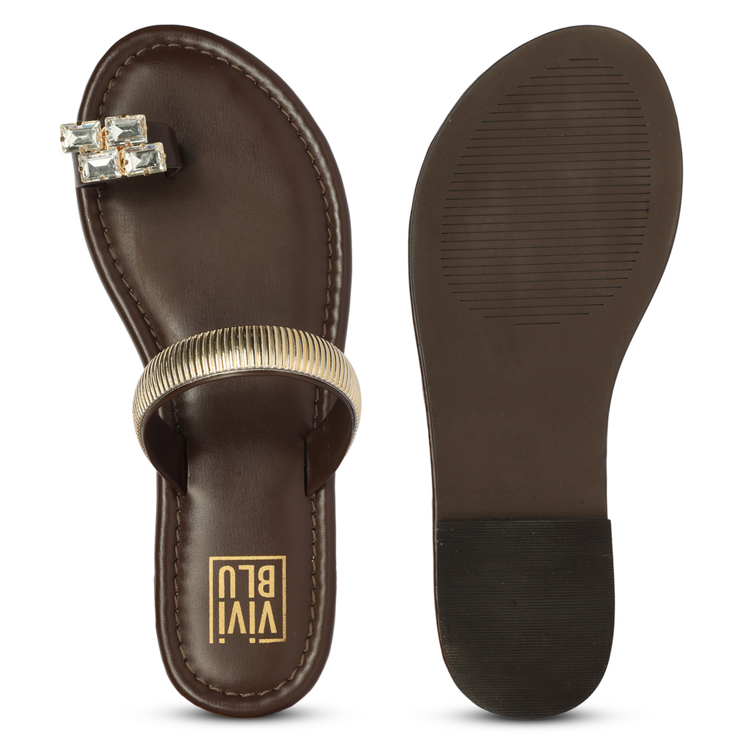 Stevie Brown Leather Flat Sandals