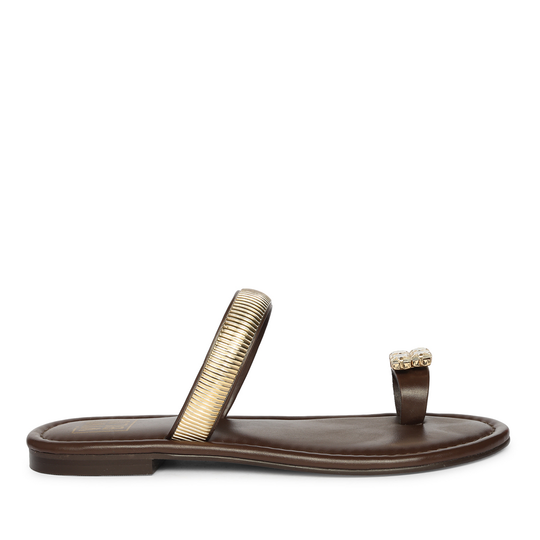 Stevie Brown Leather Flat Sandals