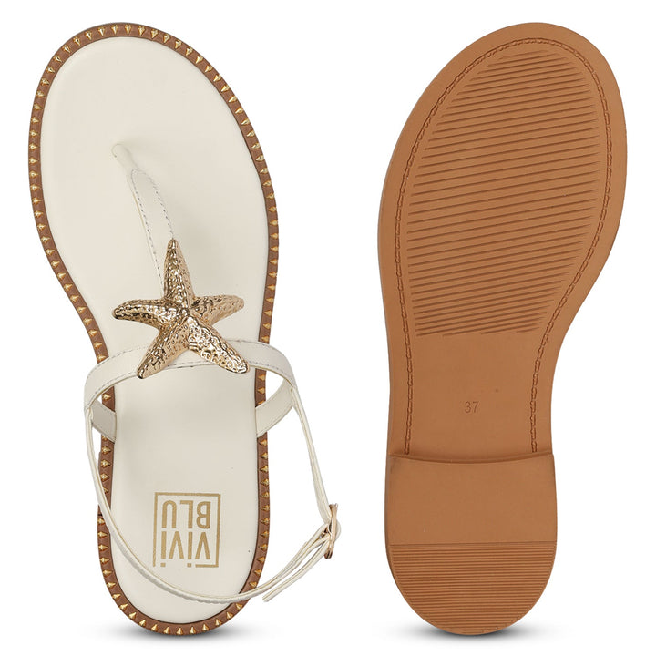 Melanie Off White Leather Flat Sandals