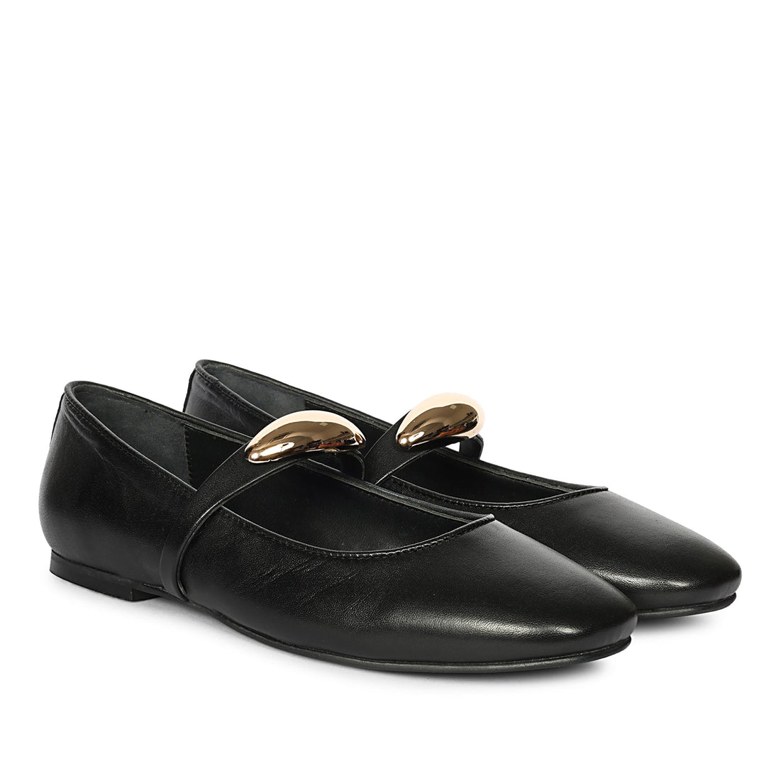 Marie Black Leather Ballerina