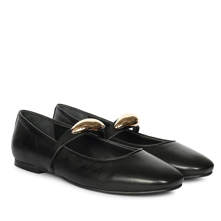 Marie Black Leather Ballerina