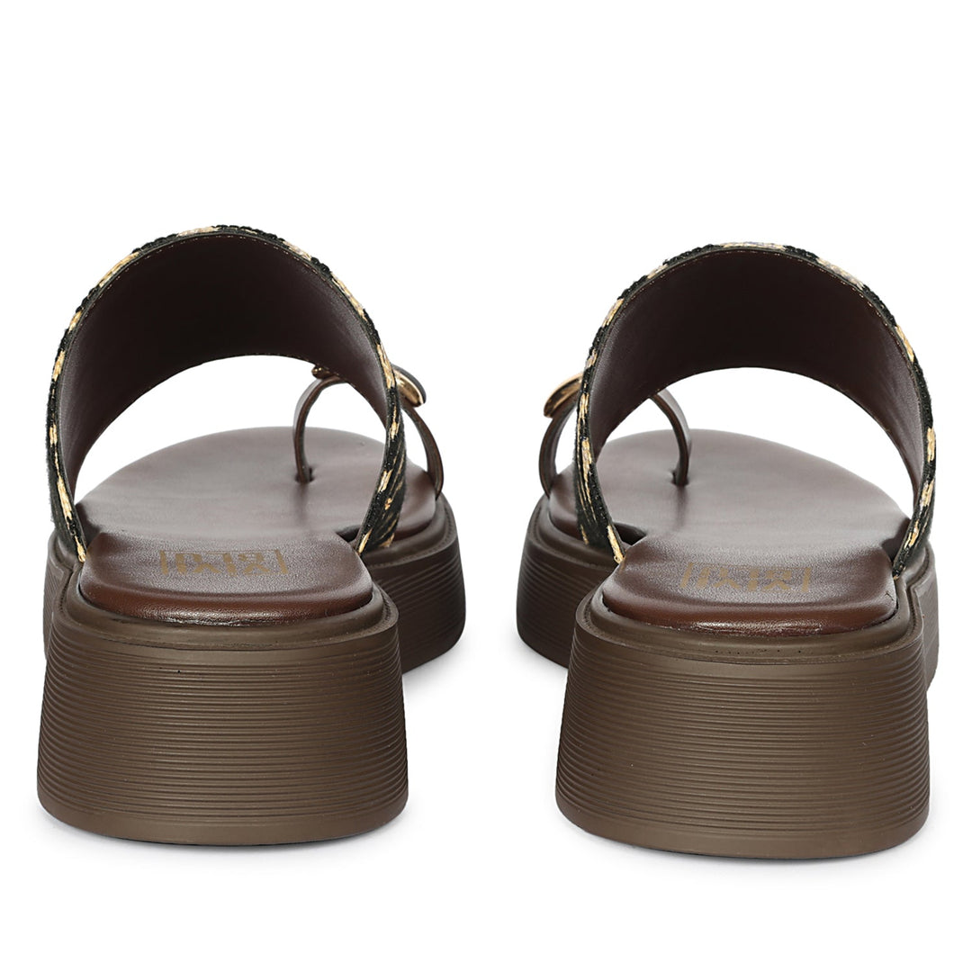 Madelyn Black Beige Zebra Leather Platform Sandals