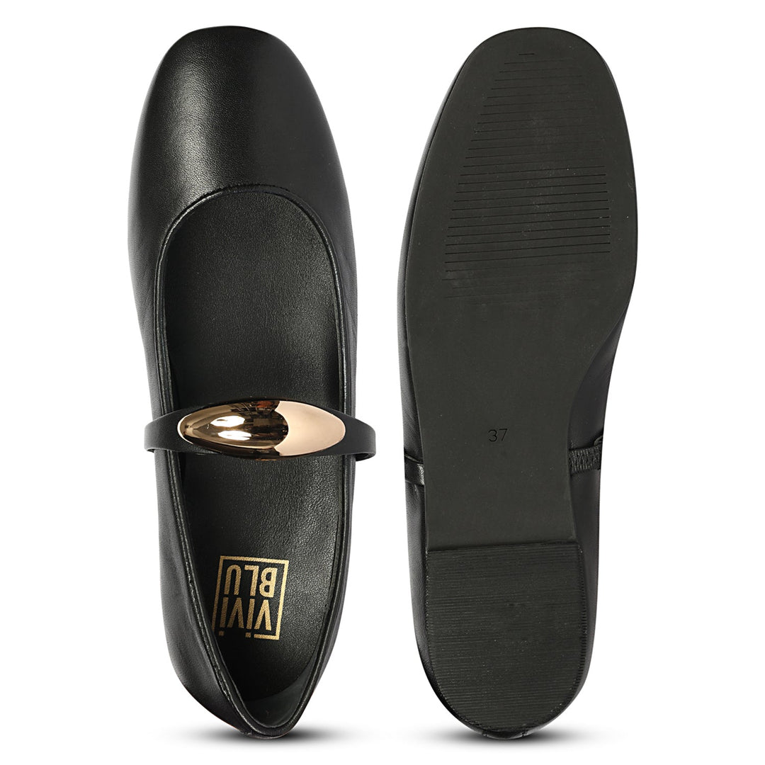 Marie Black Leather Ballerina