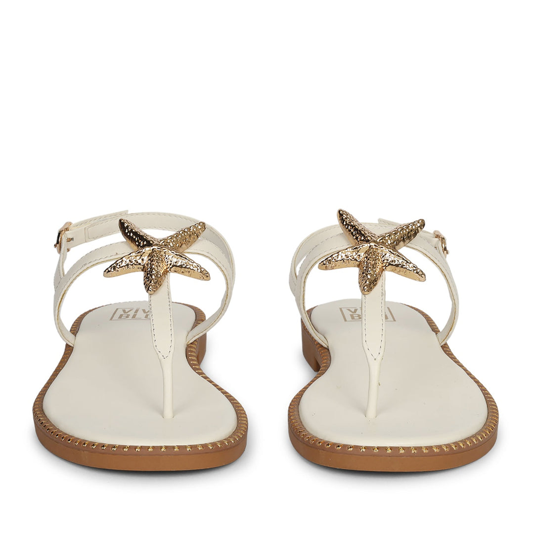 Melanie Off White Leather Flat Sandals