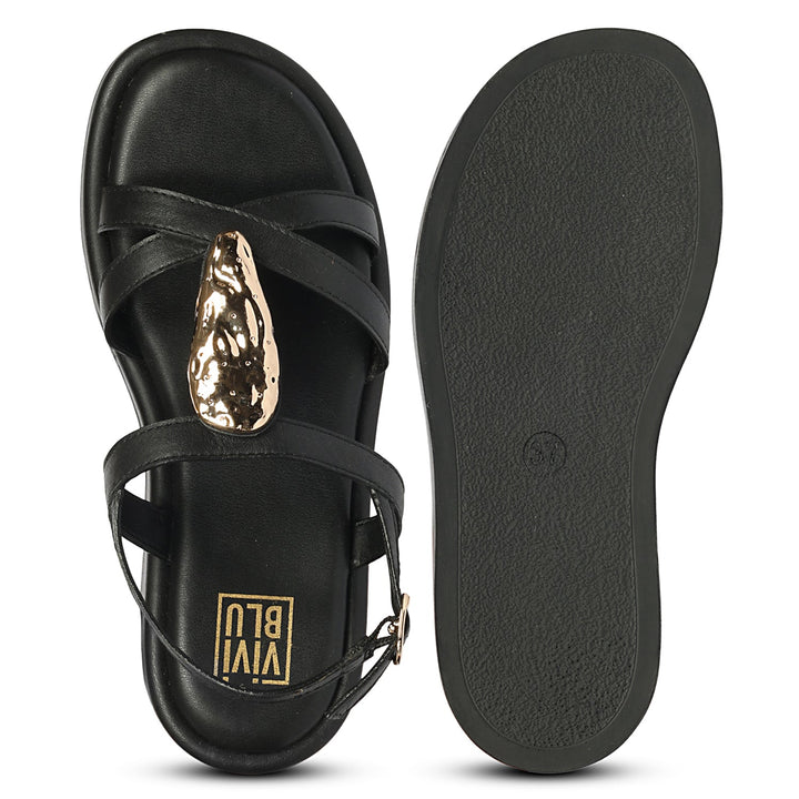 Melany Black Leather Platform Sandals