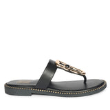 Solana Black Leather Flat Sandals