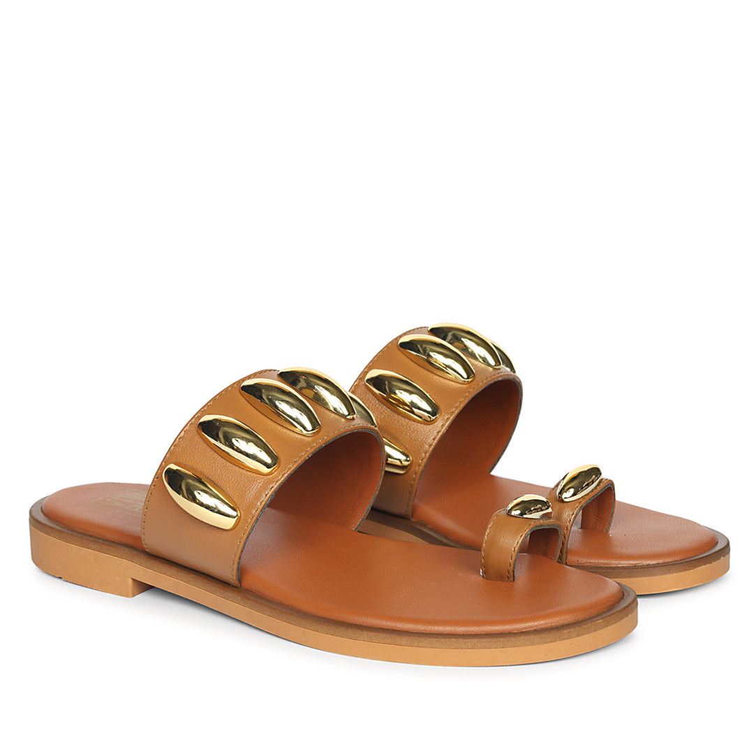 Maren Tan Leather Flat Sandals