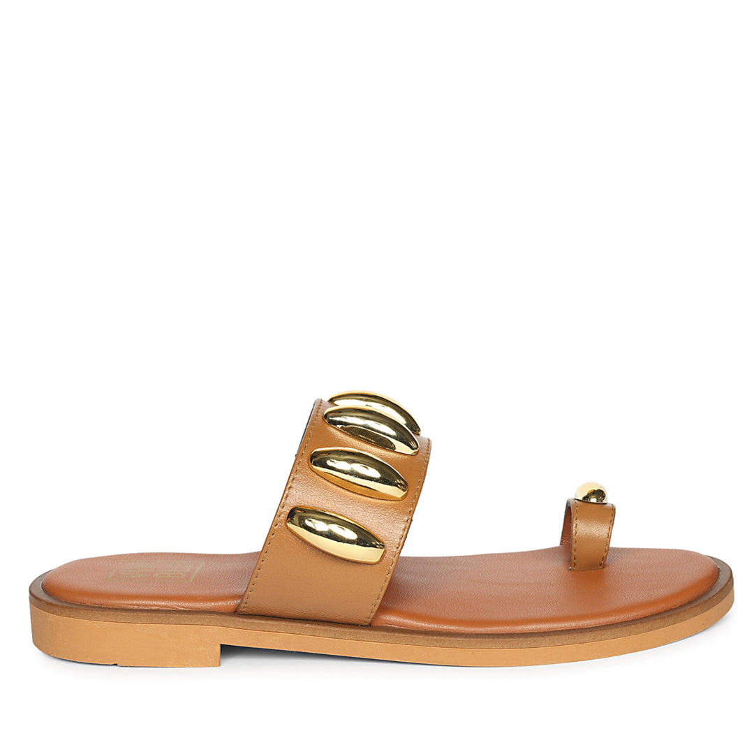 Maren Tan Leather Flat Sandals