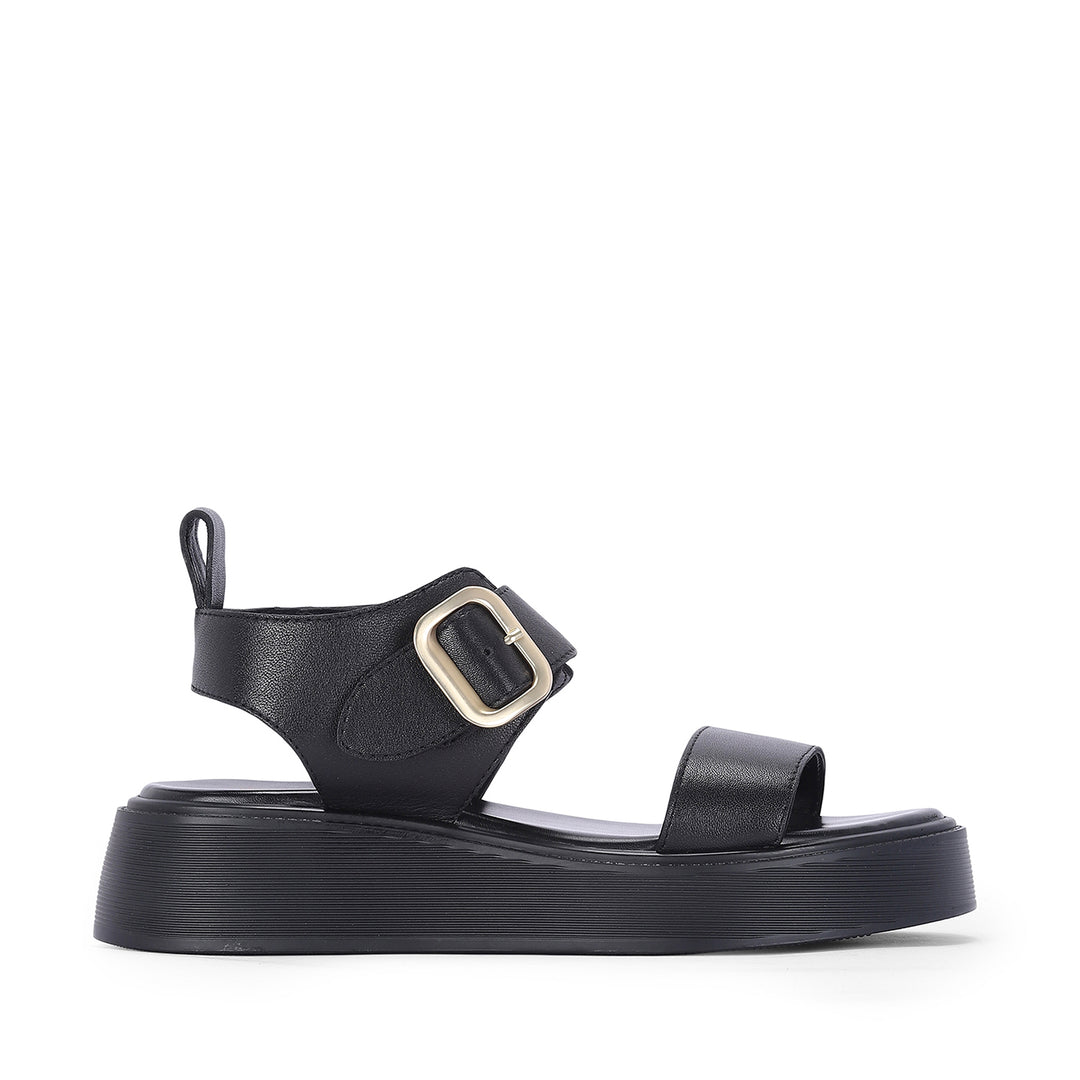 Serafina Black Leather Platform Sandals