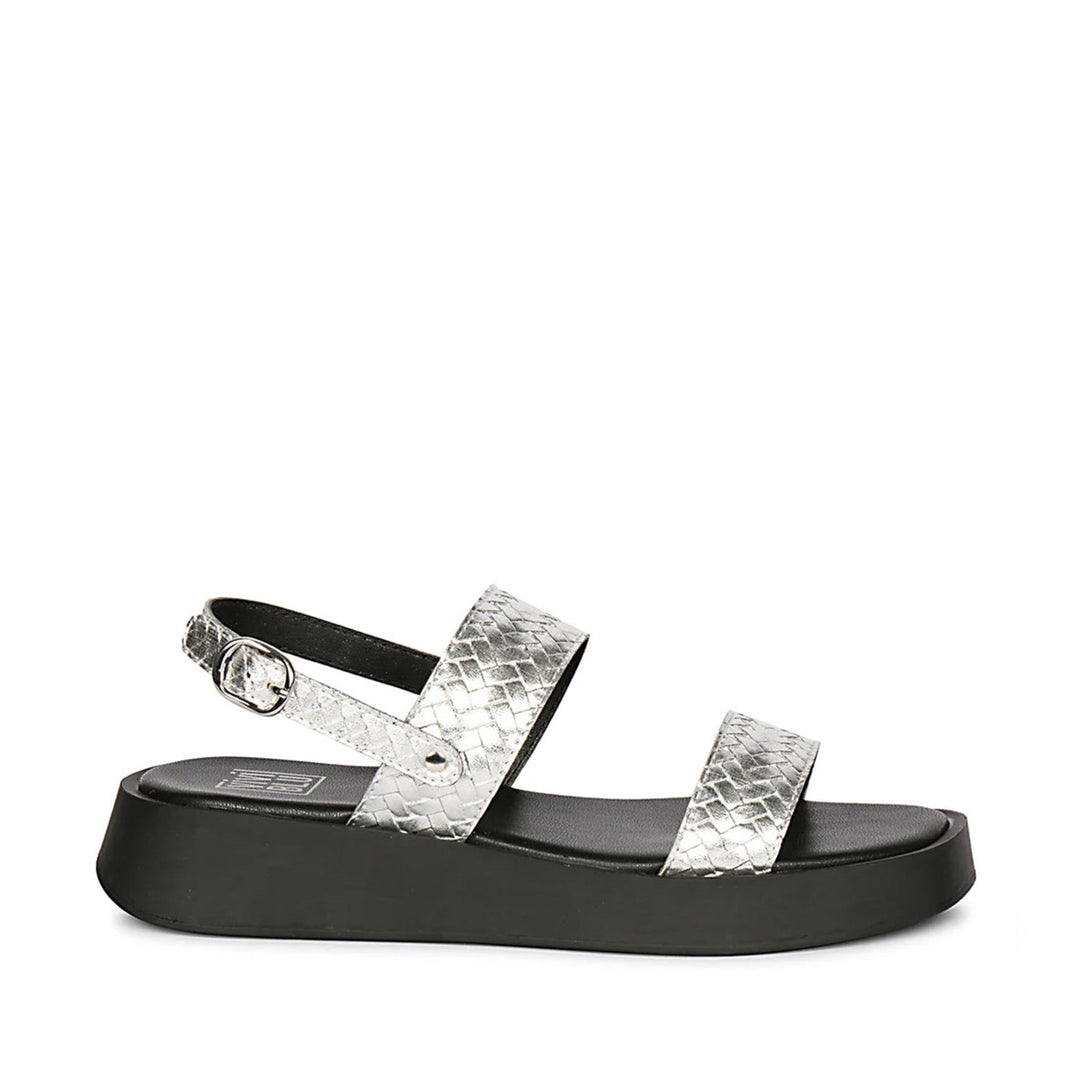 Genisa Silver Leather Flat Sandals