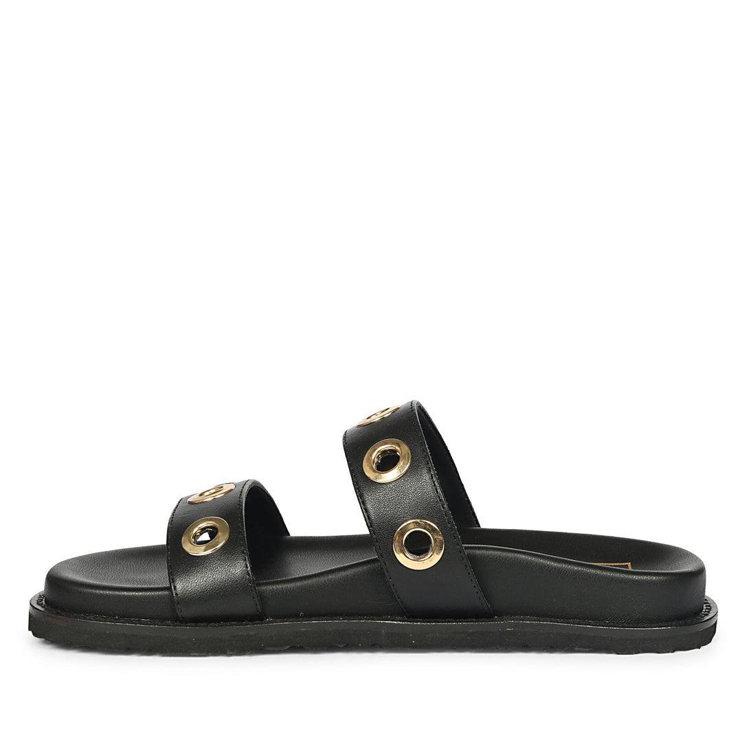 Davina Black Leather Footbed Sandals
