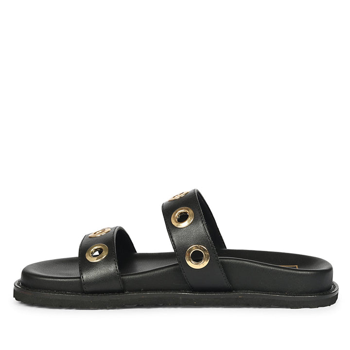 Davina Black Leather Footbed Sandals