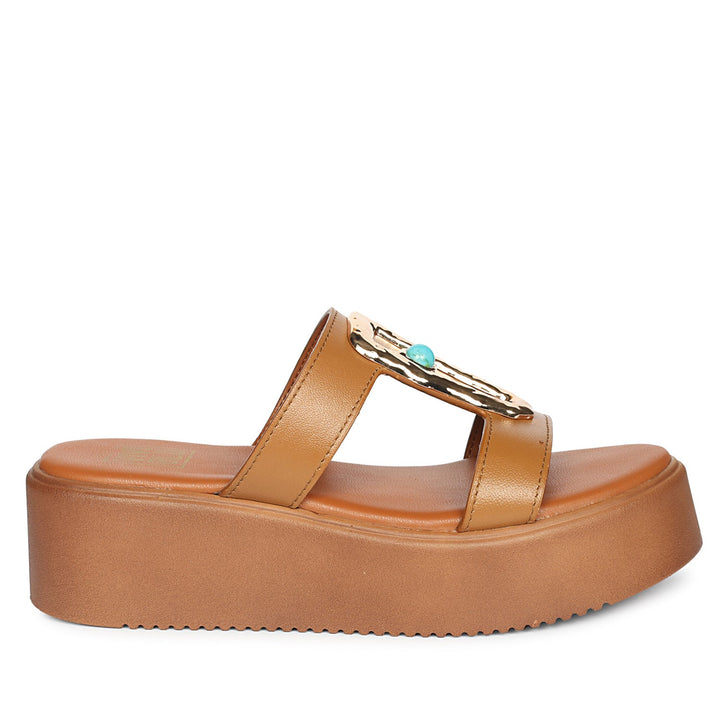 Freja Tan Leather Platform Sandals