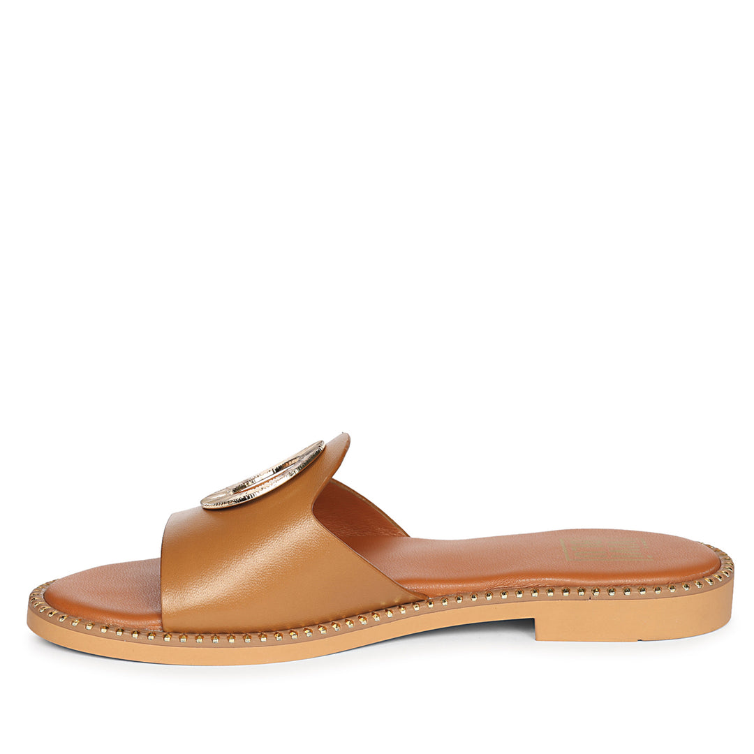 Freja Tan Leather Flat Sandals