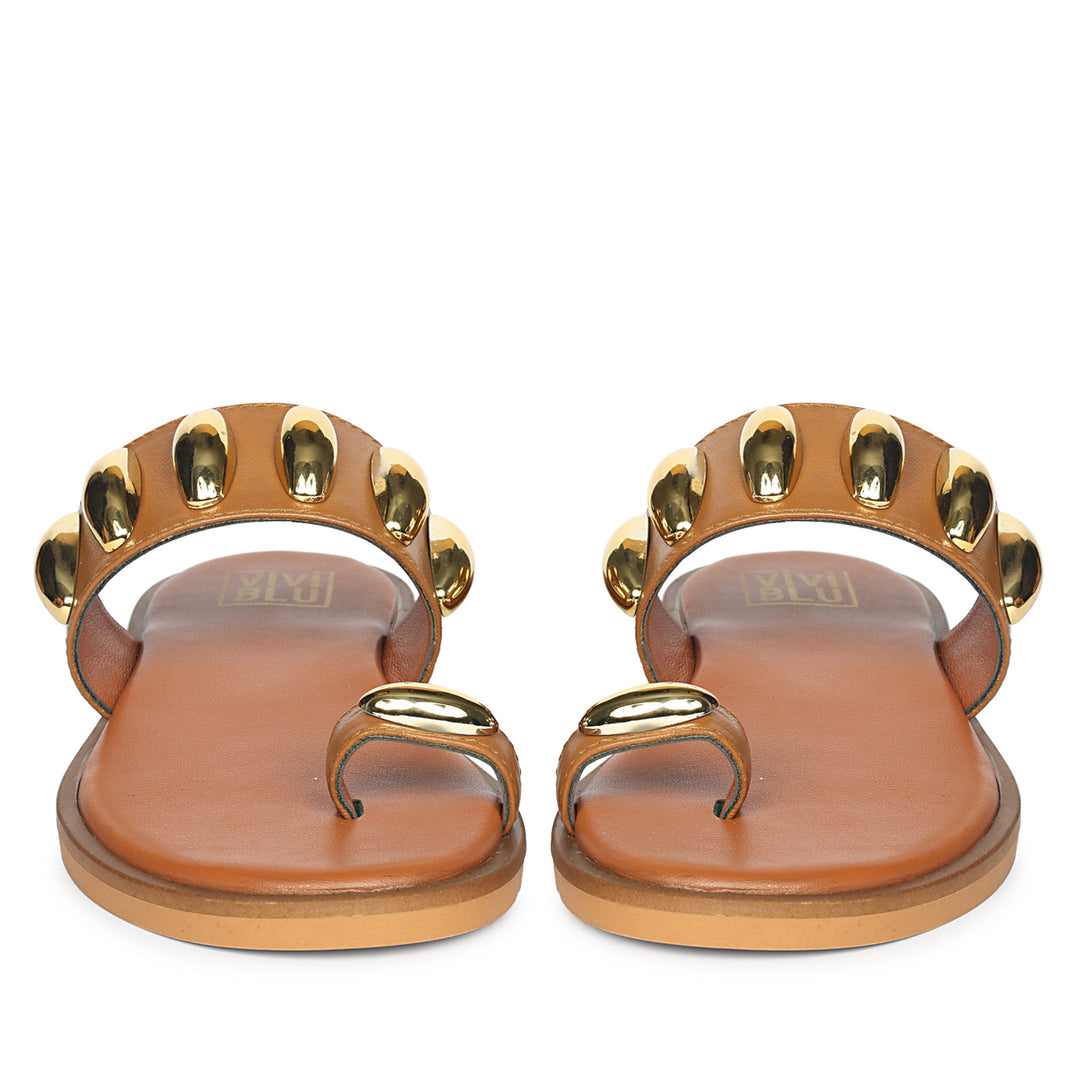 Maren Tan Leather Flat Sandals