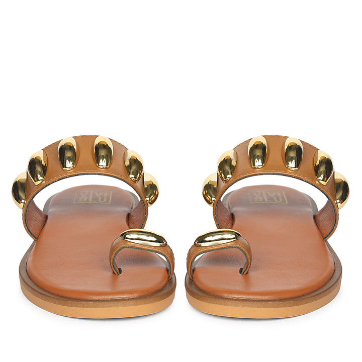 Maren Tan Leather Flat Sandals