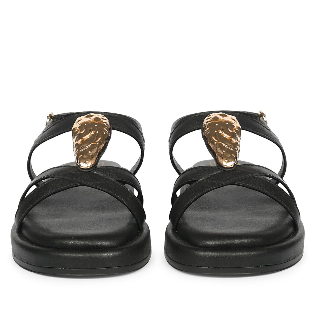 Melany Black Leather Platform Sandals
