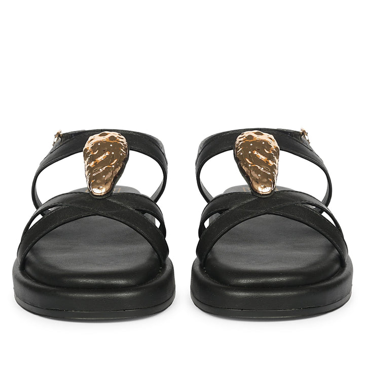Melany Black Leather Platform Sandals