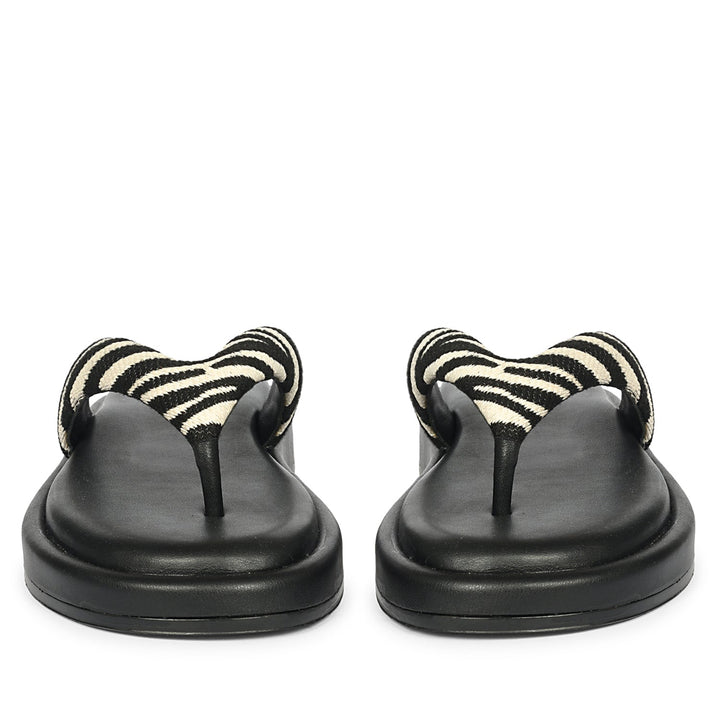 Jolene Black White Leather Flat Sandals