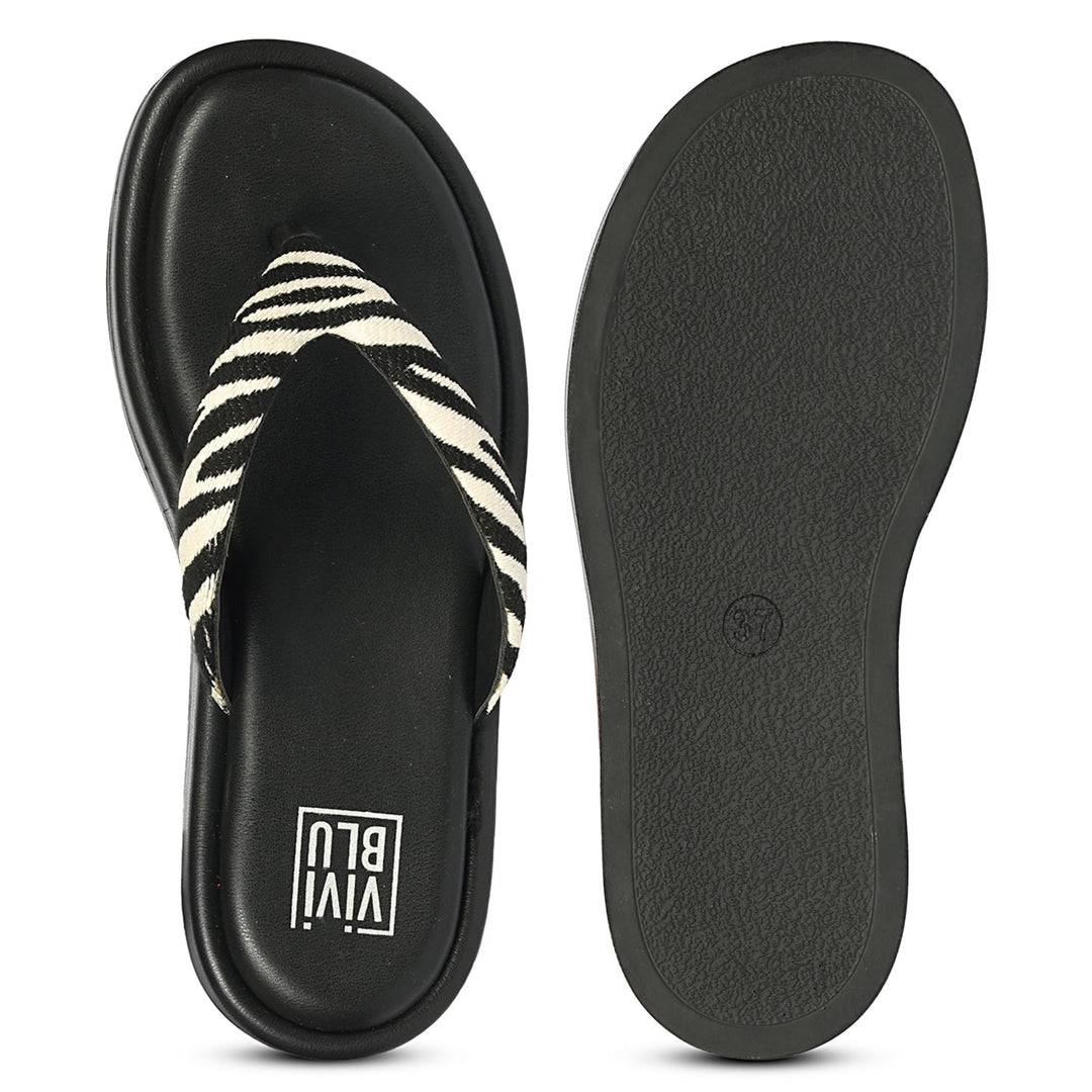 Jolene Black White Leather Flat Sandals