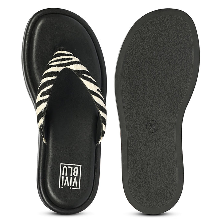Jolene Black White Leather Flat Sandals