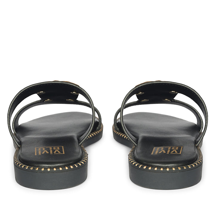 Catalina Black Leather Flat Sandals