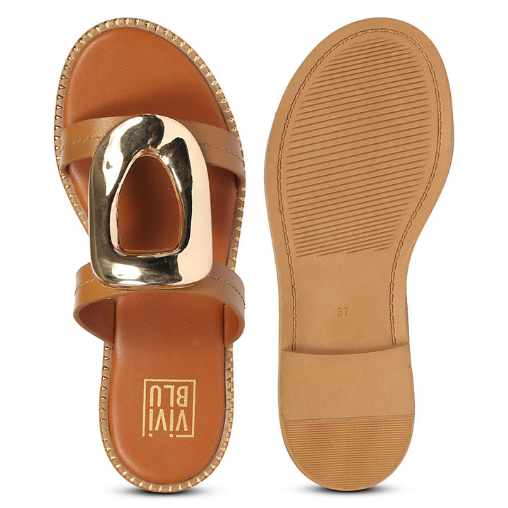 Reina Tan Leather Flat Sandals