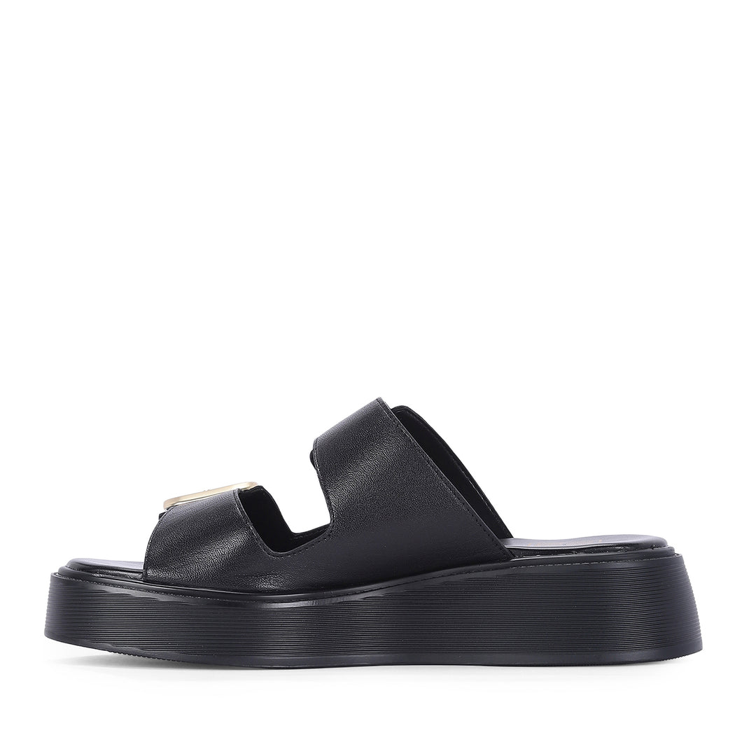 Fiorella Black Leather Platform Sandals