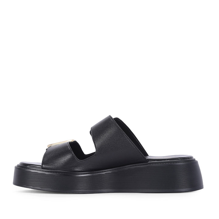 Fiorella Black Leather Platform Sandals