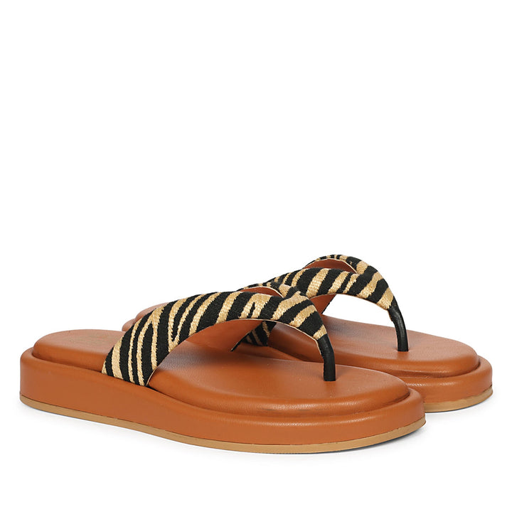 Jolene Beige Leather Flat Sandals