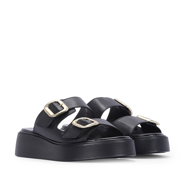 Fiorella Black Leather Platform Sandals