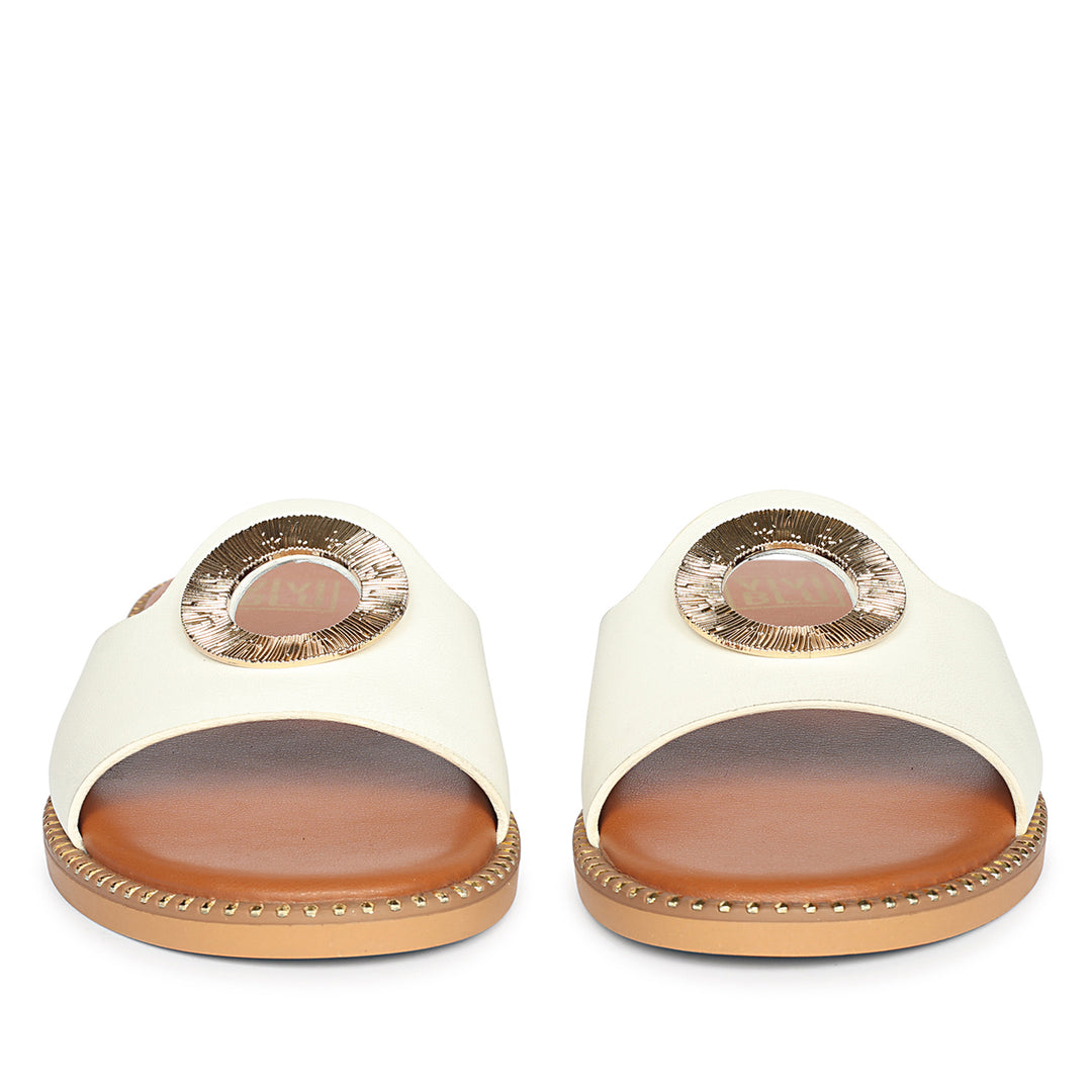 Freja White Leather Flat Sandals