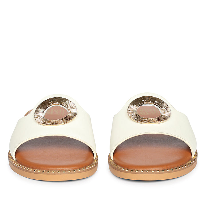Freja White Leather Flat Sandals