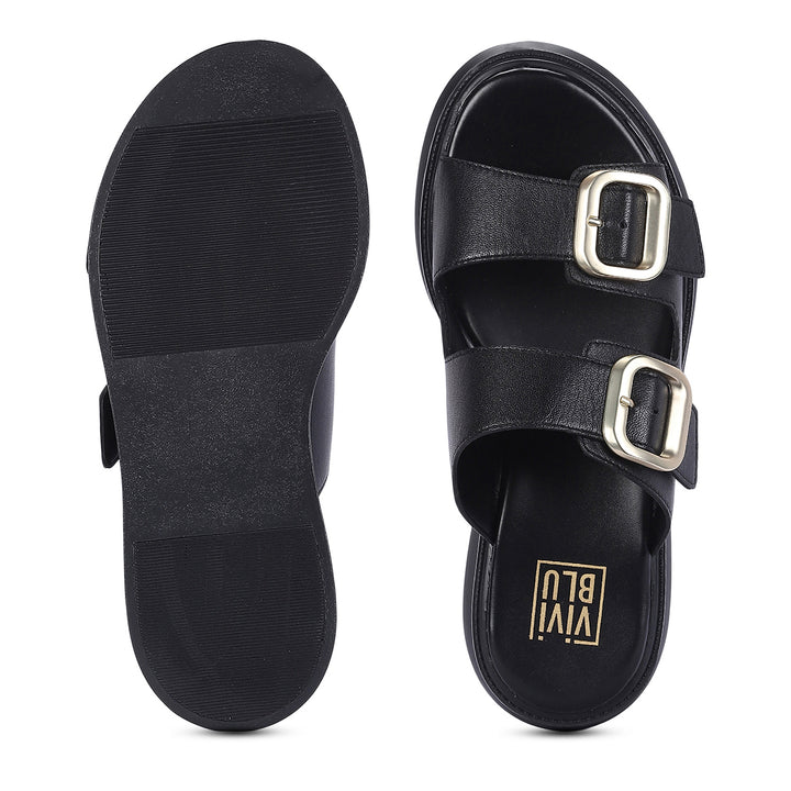 Fiorella Black Leather Platform Sandals