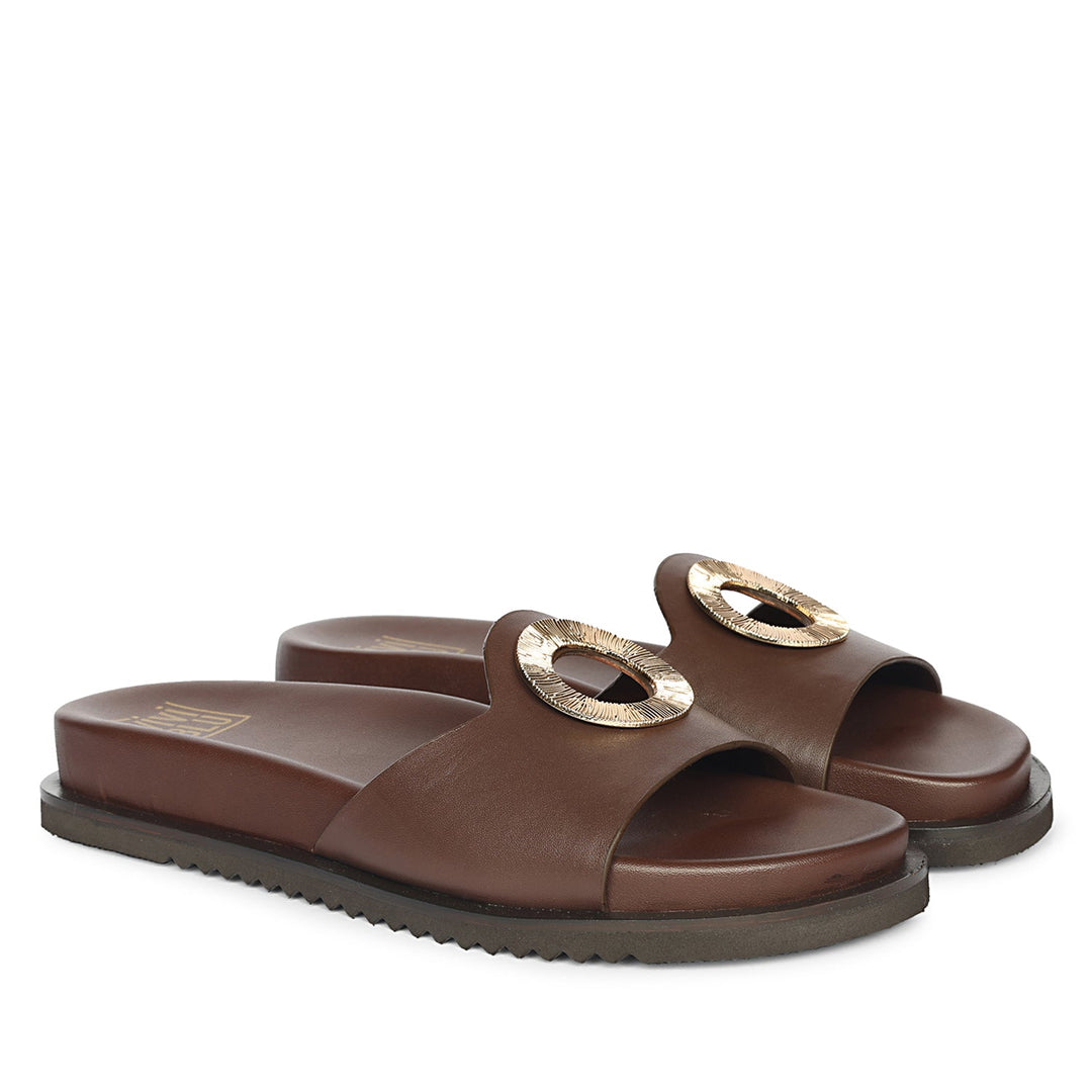 Tilda Brown Leather Flat Sandals