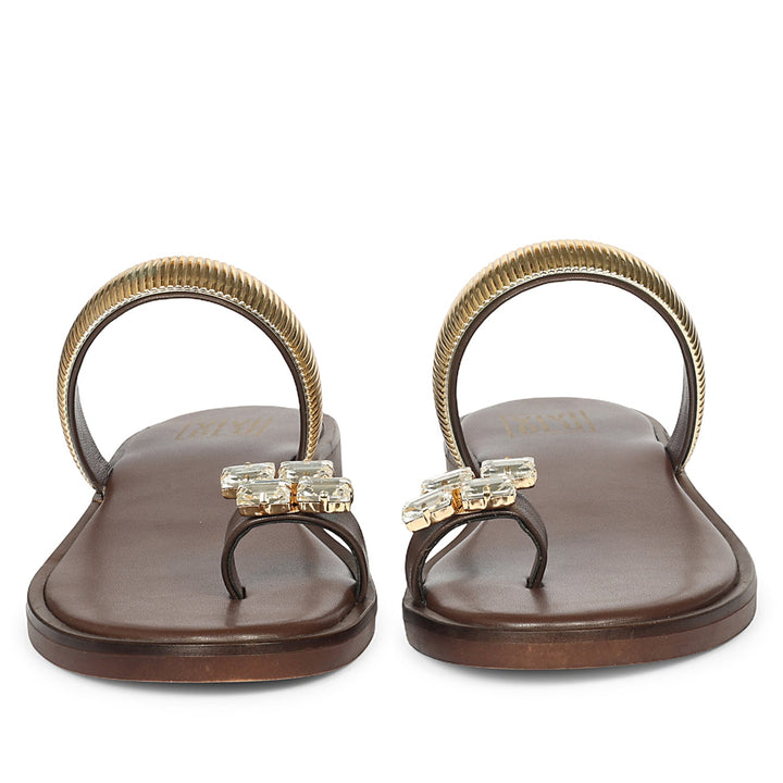 Stevie Brown Leather Flat Sandals