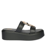 Freja Black Leather Platform Sandals