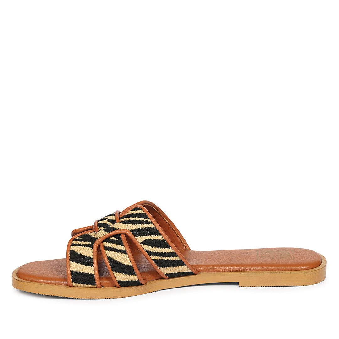 Aliana Beige Leather Flat Sandals