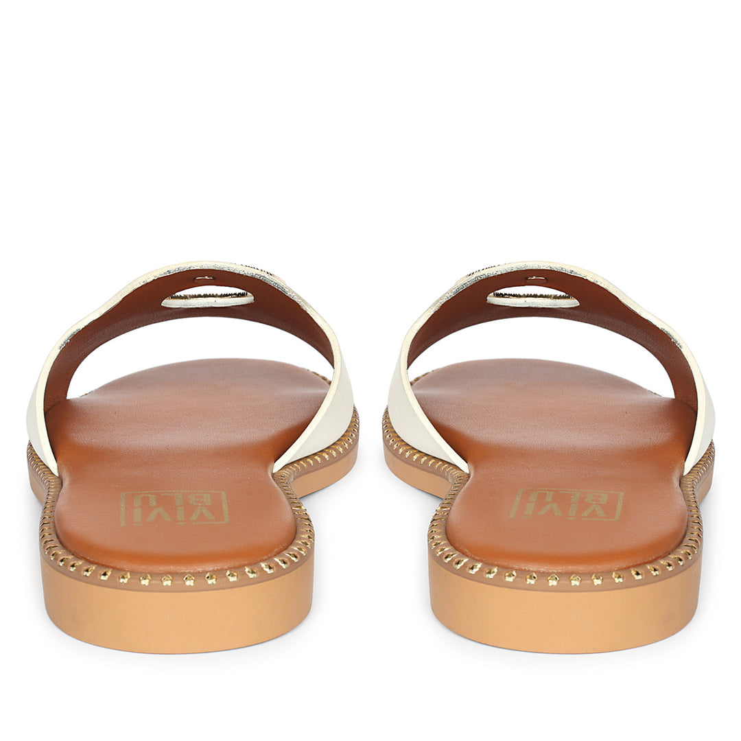 Freja White Leather Flat Sandals