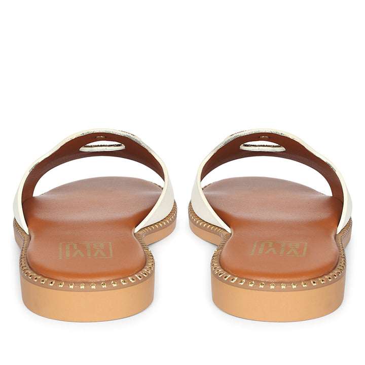 Freja White Leather Flat Sandals