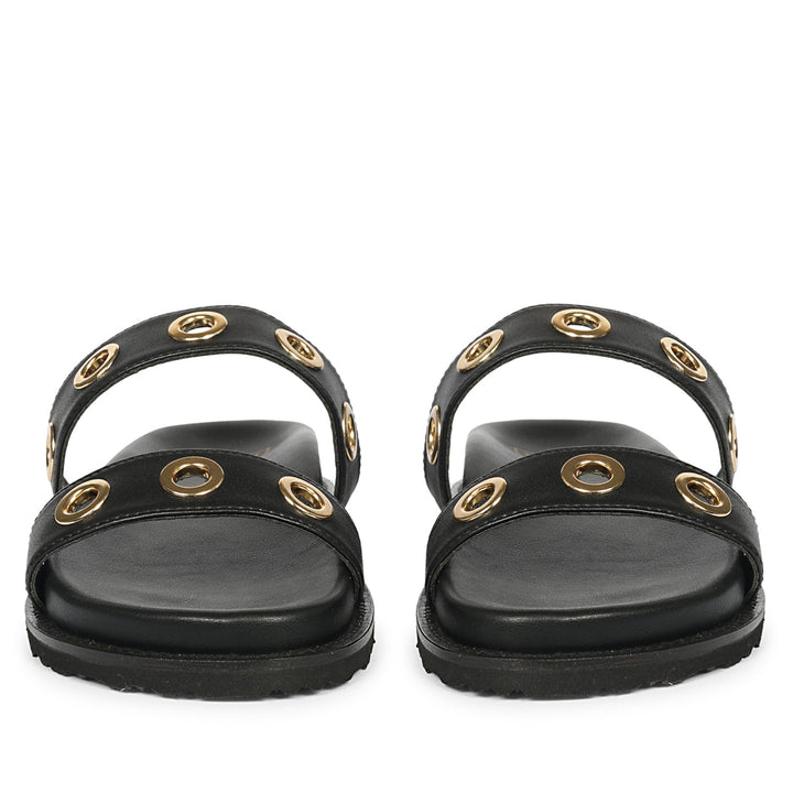 Davina Black Leather Footbed Sandals