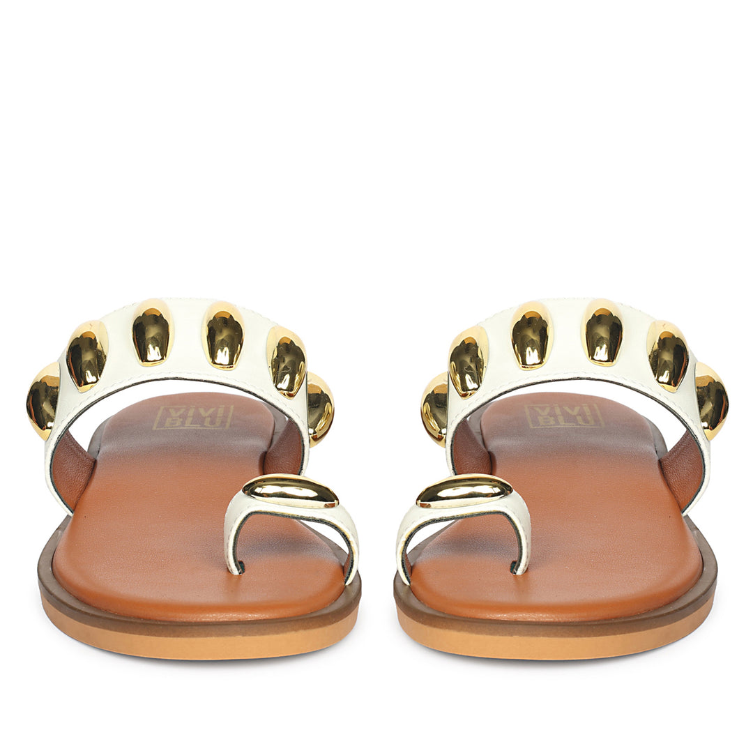 Maren White Leather Flat Sandals