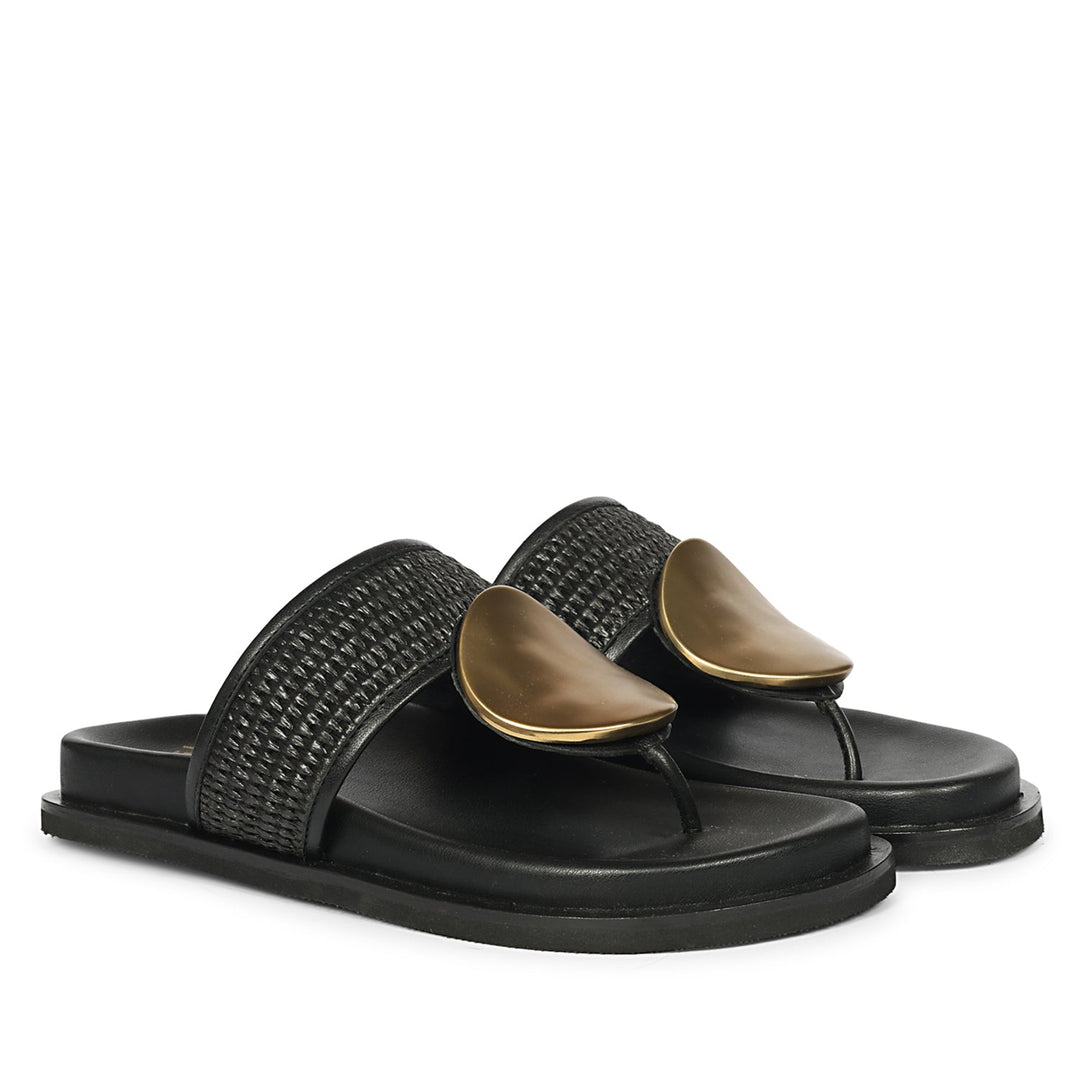 Nora Black Leather Footbed Sandals