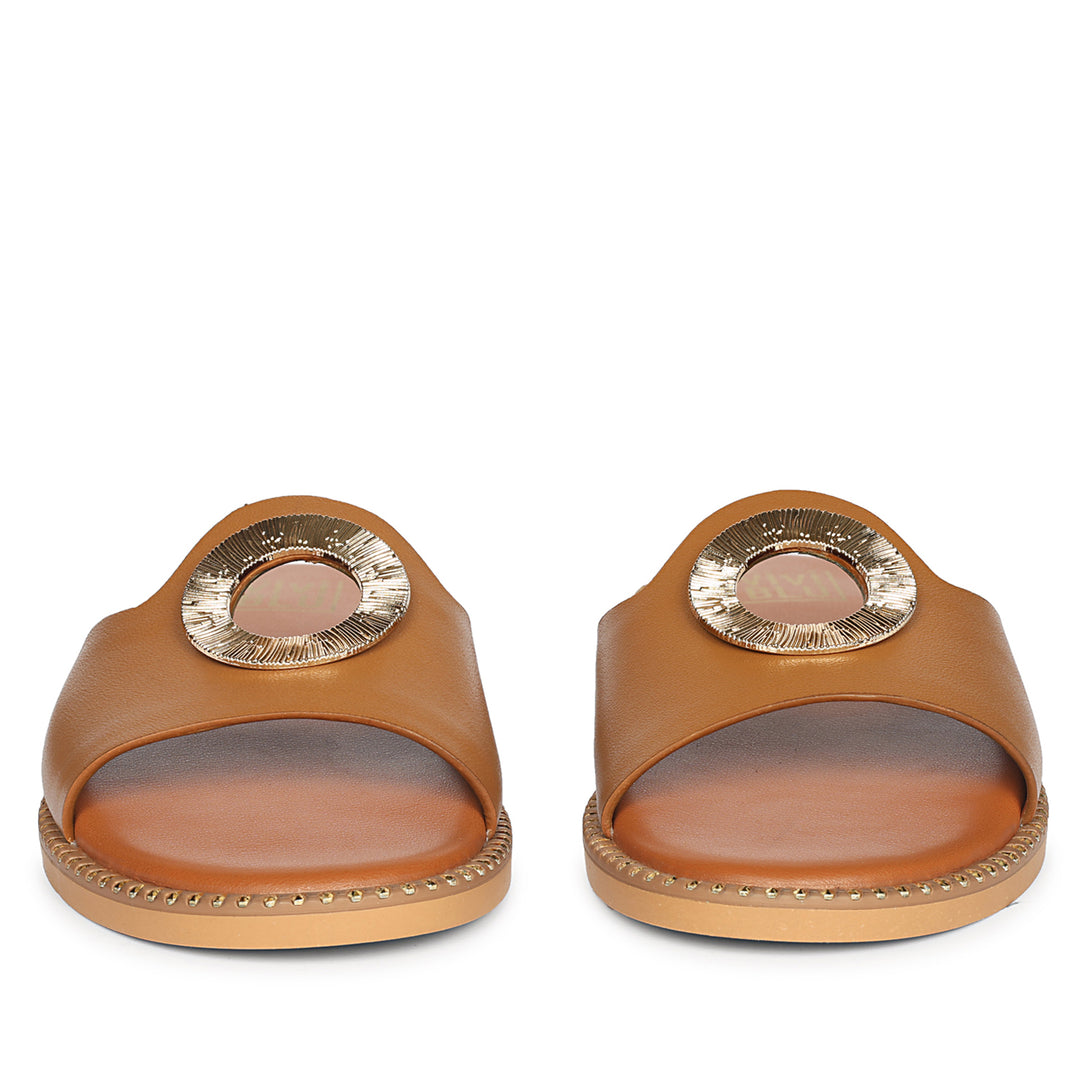 Freja Tan Leather Flat Sandals
