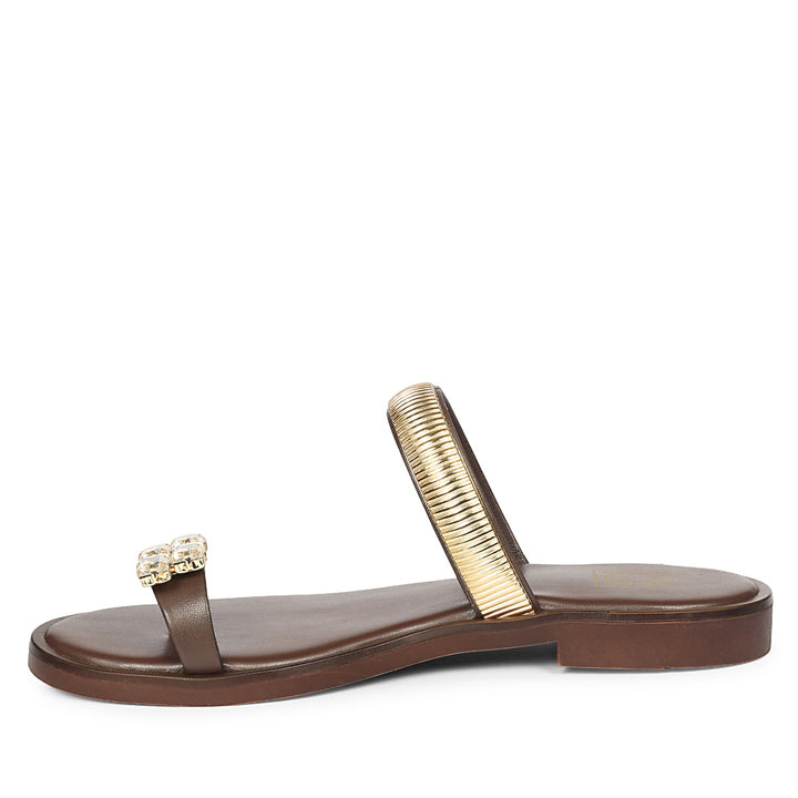 Stevie Brown Leather Flat Sandals