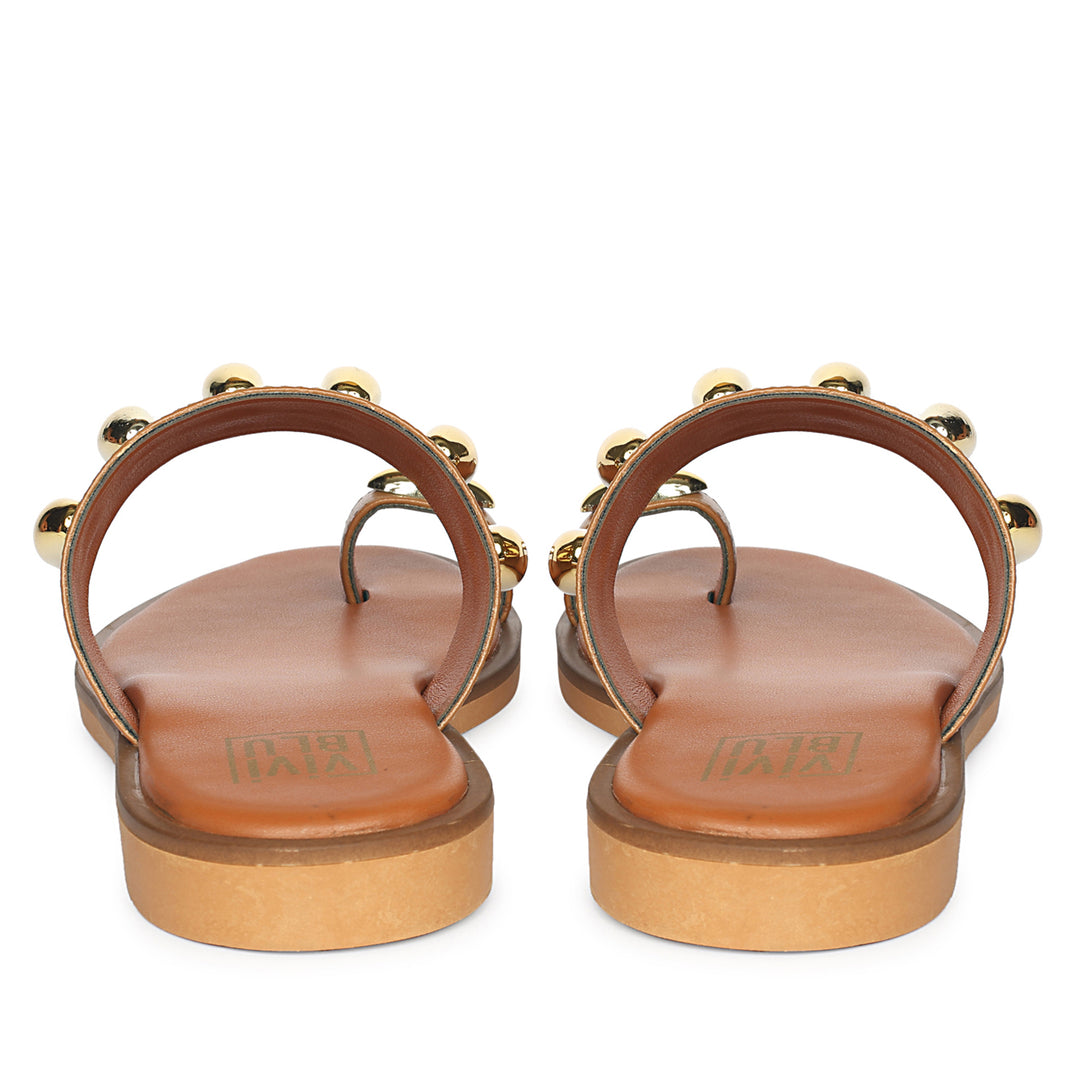 Maren Tan Leather Flat Sandals