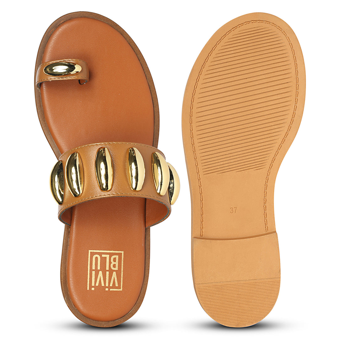 Maren Tan Leather Flat Sandals