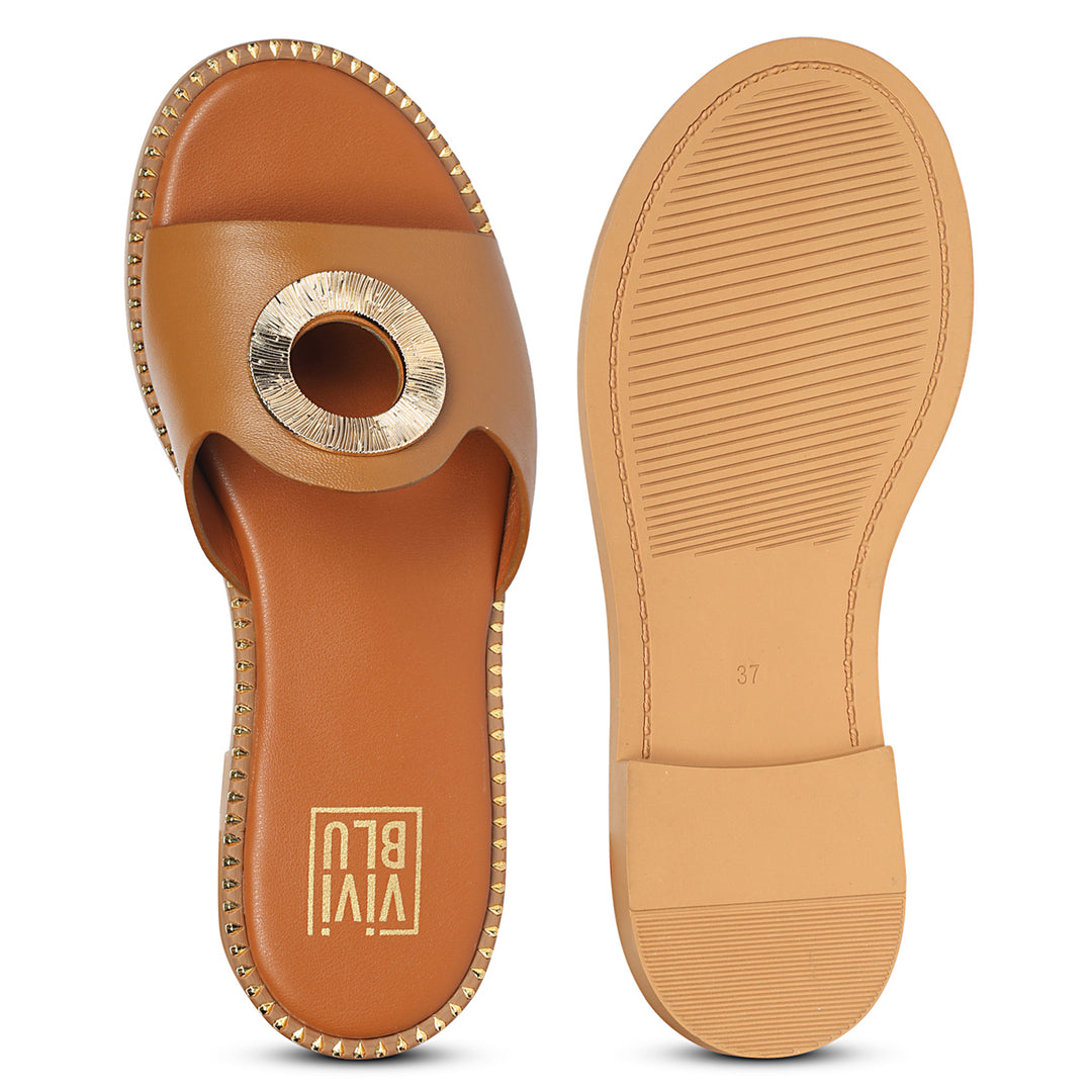 Freja Tan Leather Flat Sandals